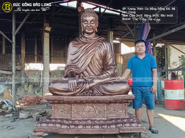Nn Vị Tượng Phật Thích Ca Bệ Kim Cang Đồng Đỏ 2m17 Cho Chùa Tại Đồng Nai