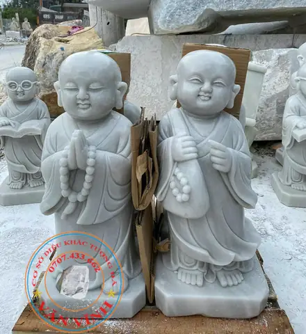 Mẫu Tượng Chú Tiểu Chắp Tay Niệm Phật Bằng Đá Trắng Tự Nhiên Cao ...