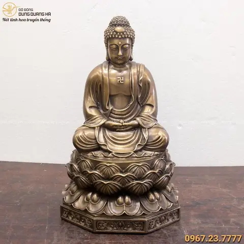 Tượng Phật A Di Đà Nặng 8kg Đế Bát Giác 40x24cm Hun Giả Cổ