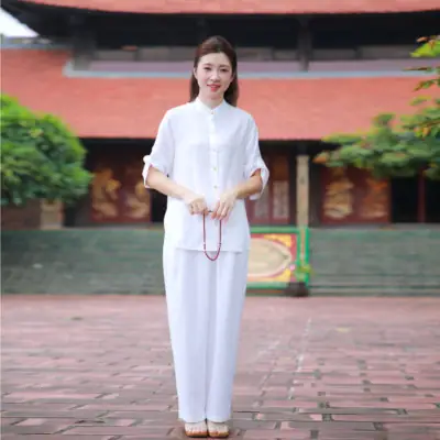 Bộ Quần Áo Nữ Vải Linen Cao Cấp Màu Trắng