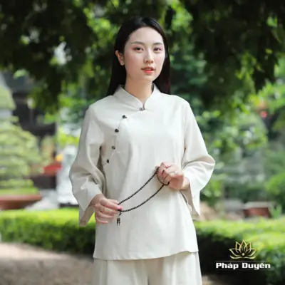 Alternative View Of Bộ Quần Áo Đi Chùa Nữ An Nhiên, Màu Trắng Ngà, Vải Linen