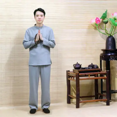 Bộ Phật Tử Nam Đi Chùa Thiện Minh, Vải Thô Đũi Màu Xám Cao Cấp, Nhiều Size