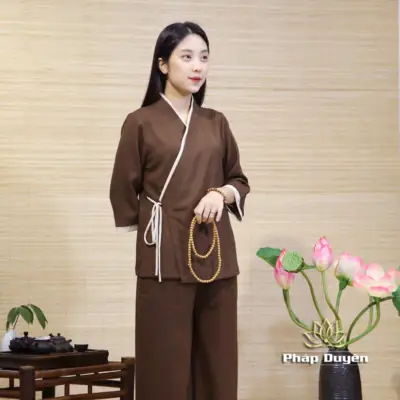Alternative View Of Bộ Quần Áo Nữ An Hạ Thô Đũi Cao Cấp Vạt Chéo Màu Nâu, Size S,m,l,xl,xxl