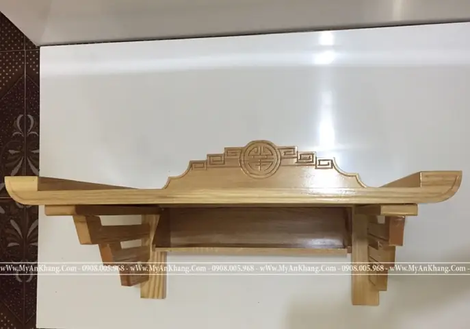 Bàn Thờ Phật Treo Tường Dáng Triện Gỗ Sồi