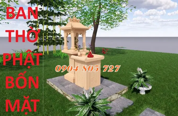 Mẫu Bàn Thờ Phật 4 Mặt Thái Lan Bằng Đá Vàng