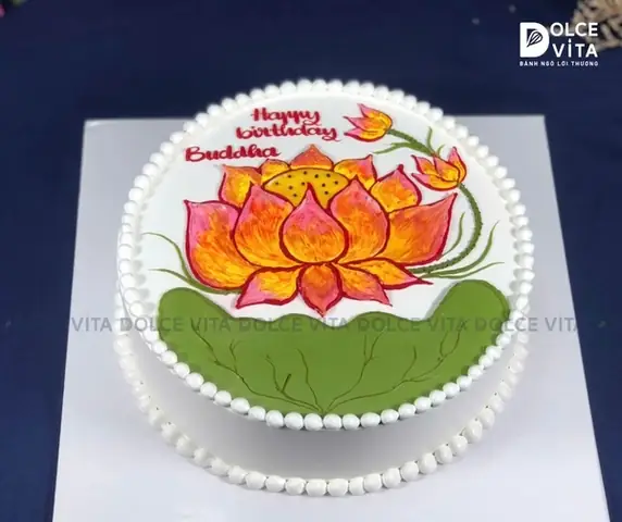 [1414] (90) Bánh Kem Vẽ Hoa Sen Cho Phật Đản Và Nhiều Dịp