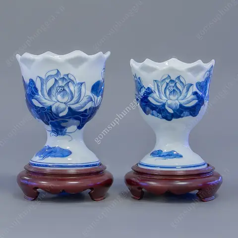 Ly Bày Quả Phật Thủ Men Lam Trắng Hoa Sen Nổi S1-h15