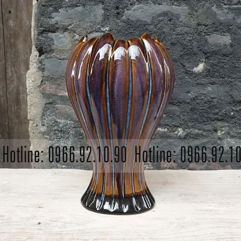 Lọ Hoa Bàn Tay Phật Men Hỏa Biến Trơn - Gốm Sứ Bát Tràng