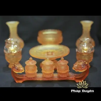 Alternative View Of Bộ Đồ Thờ Lưu Ly Hoa Sen Vàng Nổi Cao Cấp