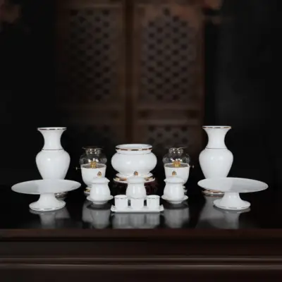 Bộ Đồ Thờ Sứ Trắng Viền Vàng, Nhiều Kích Thước