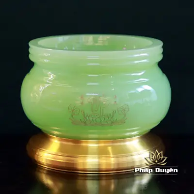 Alternative View Of Bộ Đồ Thờ Bằng Lưu Ly Xanh Ngọc Khắc Chữ Phật, Bọc Đồng Cao Cấp