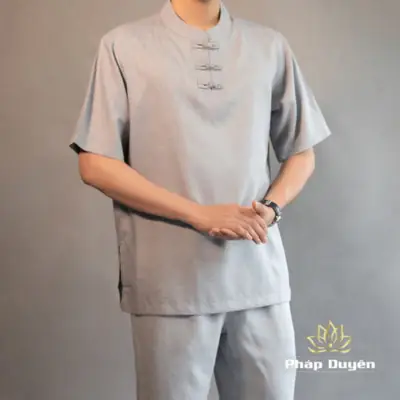 Alternative View Of Bộ Cư Sĩ Nam Cổ Trụ Tay Ngắn Vải Linen Màu Xám, Size S, M, L, Xl Alternative View Of Bộ Cư Sĩ Nam Cổ Trụ Tay Ngắn Vải Linen Màu Xám, Size S, M, L, Xl