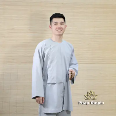 Alternative View Of Bộ Pháp Phục Vạt Hò Phật Tử Nam Đi Lễ Chùa Vải Linen, Màu Xám, Nhiều Size