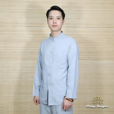 Alternative View Of Bộ Quần Áo Phật Tử Nam Nút Nhựa Tay Dài Vải Linen, Màu Xám Nút Nhựa, Nhiều Size