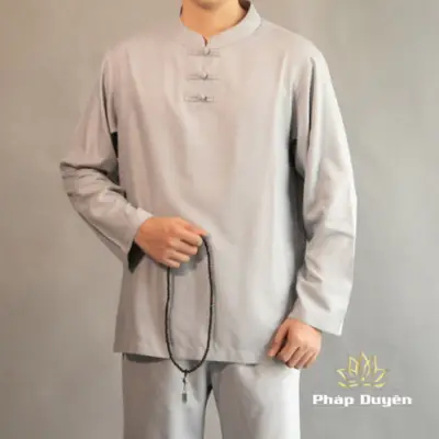 Alternative View Of Bộ Nam Cổ Trụ Dài Tay Vải Linen Hàn Quốc Màu Xám, Nhiều Size