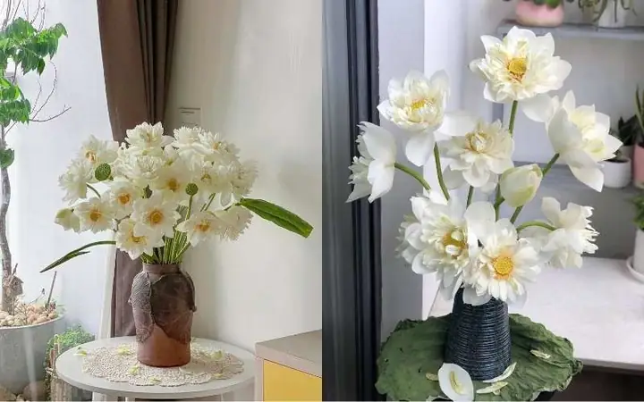 Cách Cắm Hoa Sen Trắng Với Cánh Hoa Xếp Và Thiết Mộc Lan
