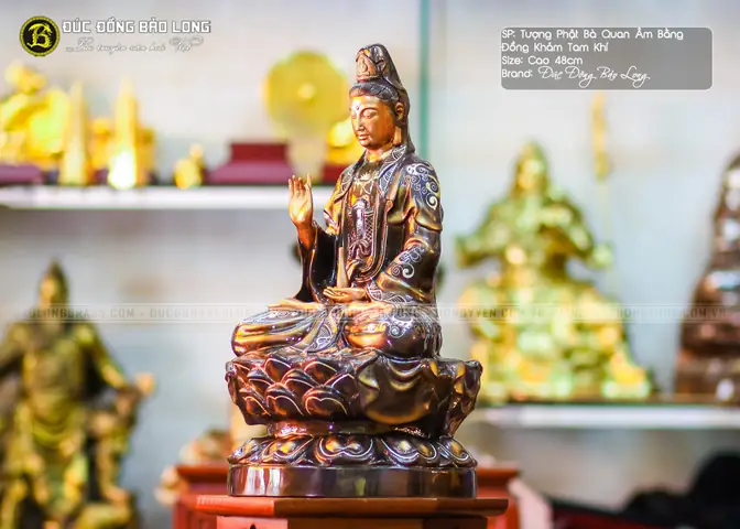 Cách Sử Dụng Tượng Phật Quan Âm Bằng Đồng Khảm Tam Khí Cao 48cm