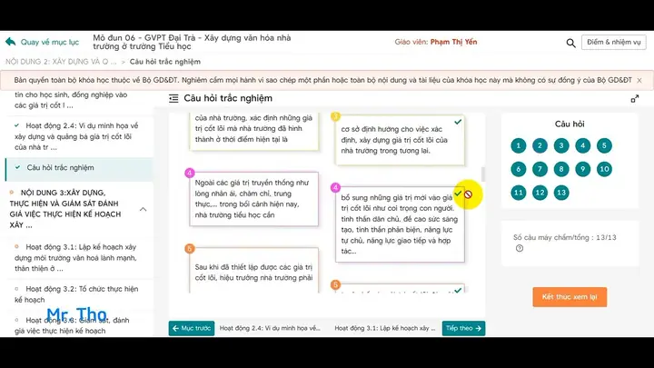 Đáp Án Câu Hỏi Trắc Nghiệm Module 6 Tiểu Học - Chi Tiết Và Đầy Đủ