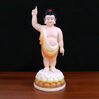 Tượng Phật Đản Sanh Da Hồng, Bằng Bột Đá Sơn Màu Vẽ, Cao 40cm, 48cm, 66cm