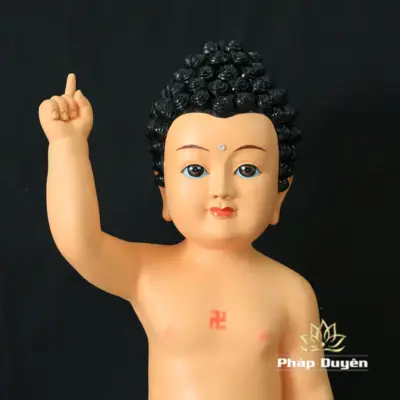 Alternative View Of Tượng Phật Đản Sanh Đứng Composite Màu Vàng Vẽ, Cao 80cm