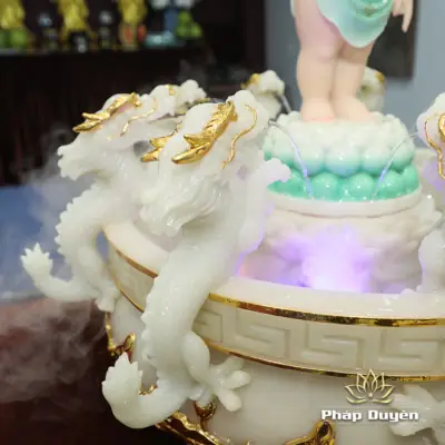 Alternative View Of Chậu Tắm Phật Cửu Long Bằng Bột Đá Thạch Ngọc Viền Vàng, Kích Thước 33x60cm, 40x75cm (chưa Có Tượng)