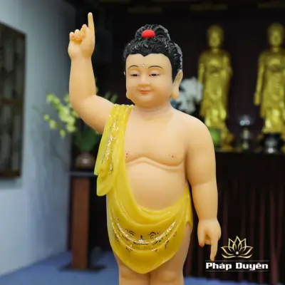 Alternative View Of Tượng Phật Đản Sanh, Bột Đá Thạch Anh Vẽ Hoa, Cao 40cm, 48cm, 66cm