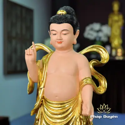 Alternative View Of Tượng Phật Đản Sanh Đế Mây Bằng Composite Dát Vàng, Cao 70cm