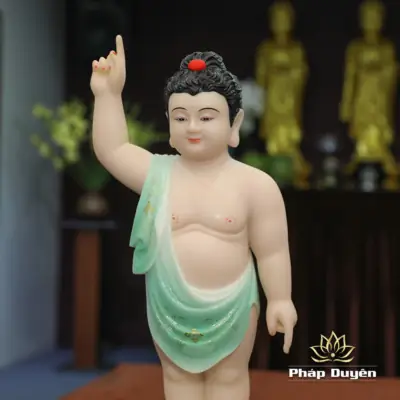 Alternative View Of Tượng Phật Đản Sanh Đứng, Bột Đá Màu Thiên Thanh, Cao 48cm