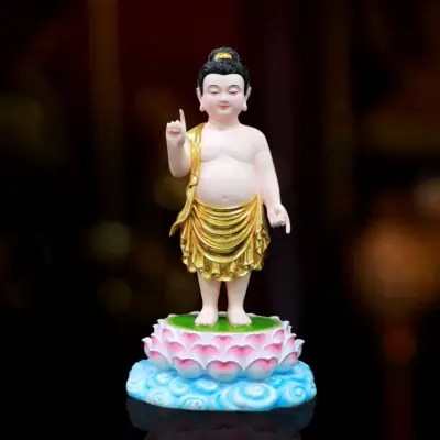 Tượng Phật Đản Sanh Liên Hoa, Chất Liệu Composite Dát Vàng, Cao 70cm