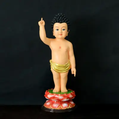 Tượng Phật Đản Sanh Đứng Composite Màu Vàng Vẽ, Cao 80cm