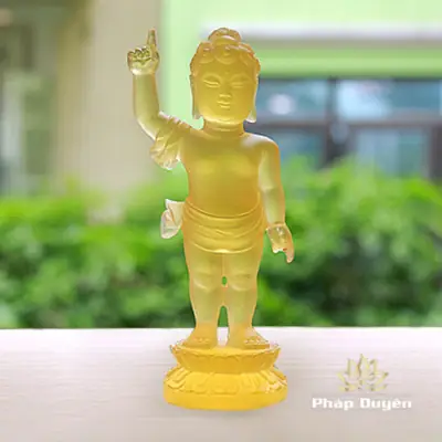Tượng Đản Sinh Bằng Lưu Ly Màu Vàng, Cao 19cm