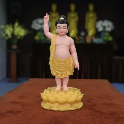 Tượng Phật Đản Sanh Da Hồng, Bằng Bột Đá Thạch Anh, Cao 40/48cm