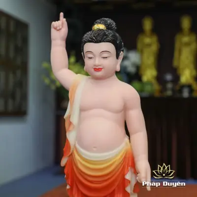 Alternative View Of Tượng Phật Đản Sanh Da Hồng, Bằng Bột Đá Sơn Màu Vẽ, Cao 40cm/48cm