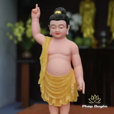 Alternative View Of Tượng Phật Đản Sanh Da Hồng, Bằng Bột Đá Thạch Anh, Cao 40/48cm