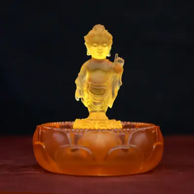 Bộ Chậu Và Tượng Phật Đản Sinh Bằng Lưu Ly, Cao 12cm