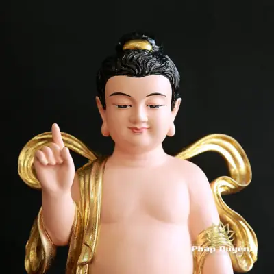Alternative View Of Tượng Phật Đản Sanh Bằng Composite Dát Vàng, Size Nhỏ Cao 40cm