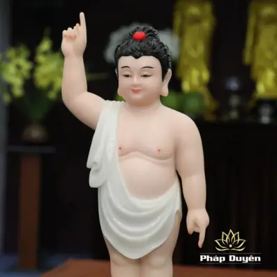 Alternative View Of Tượng Phật Đản Sanh Áo Trắng, Da Hồng Bằng Bột Đá, Cao 40cm, 48cm, 66cm