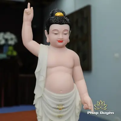 Alternative View Of Tượng Phật Đản Sanh Da Hồng, Bằng Bột Đá Sơn Màu Vẽ, Cao 40cm/48cm