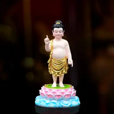 Tượng Phật Đản Sanh Liên Hoa, Chất Liệu Composite Dát Vàng, Cao 40cm