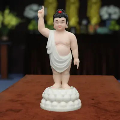 Tượng Phật Đản Sanh Áo Trắng, Da Hồng Bằng Bột Đá, Cao 40cm, 48cm, 66cm