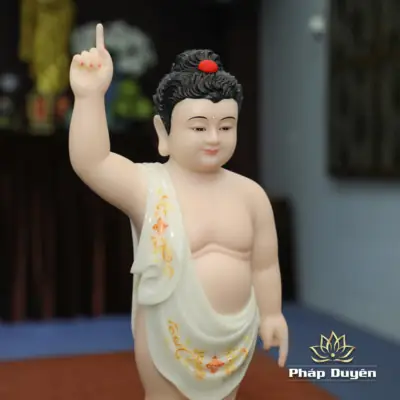 Alternative View Of Tượng Phật Đản Sanh Bột Đá Áo Trắng Vẽ, Cao 40cm, 48cm