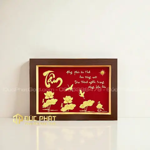 Tranh Hoa Sen Chữ Tâm - Đức Phát Gold