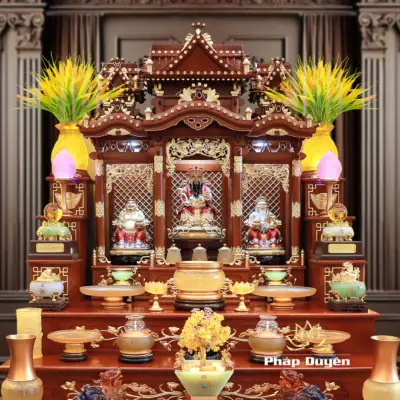 Alternative View Of Bộ Bàn Thờ Thần Tài - Thổ Địa Ba Gian "thái Hòa Hưng Vượng" Gỗ Hương, Kích Thước 153*127*189cm