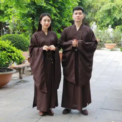 Áo Tràng Hải Thanh Đài Loan Cao Cấp Màu Nâu, Pháp Phục Phật Tử Nam Nữ