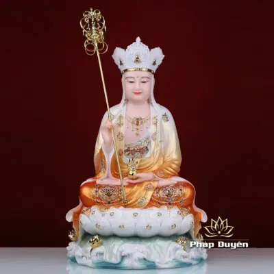 Tượng Địa Tạng Vương Bồ Tát Ngồi Đế Non Nước, Bột Đá Áo Cam, Nhiều Kích Thước