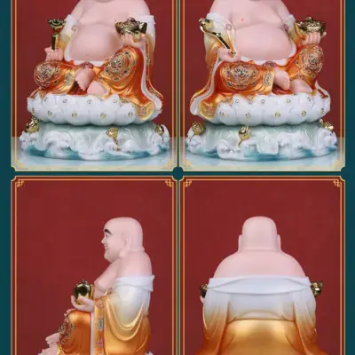 Alternative View Of Tượng Phật Di Lặc Bồ Tát Ngồi Đế Non Nước, Bột Đá Áo Cam, Nhiều Kích Thước