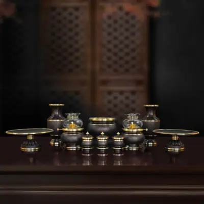 Bộ Đồ Thờ Đồng Sơn Đen Sần