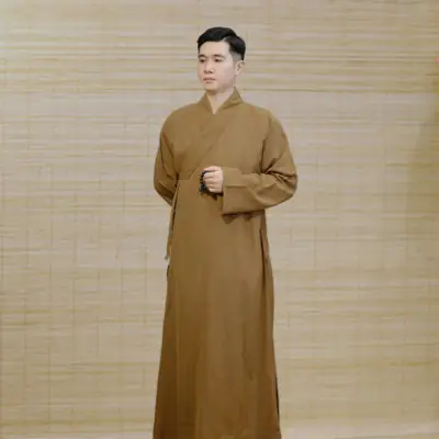 Áo Tràng Trường Sam 7 Vạt (y Quý Thầy Đi Đường) - Màu Vàng Đất