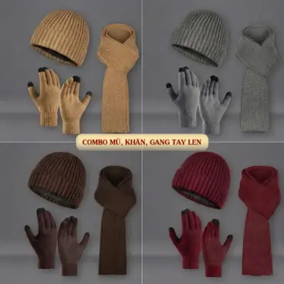 Combo Mũ Len, Khăn Quàng, Gang Tay - Pháp Phục Mùa Đông Cho Quý Thầy, Phật Tử