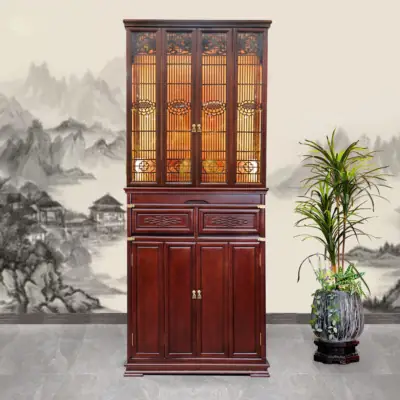 Tủ Thờ Phật - Gia Tiên Bốn Cánh "liên Hoa", Chất Liệu Gỗ Sồi/lát/hương Đá, Nhiều Kích Thước